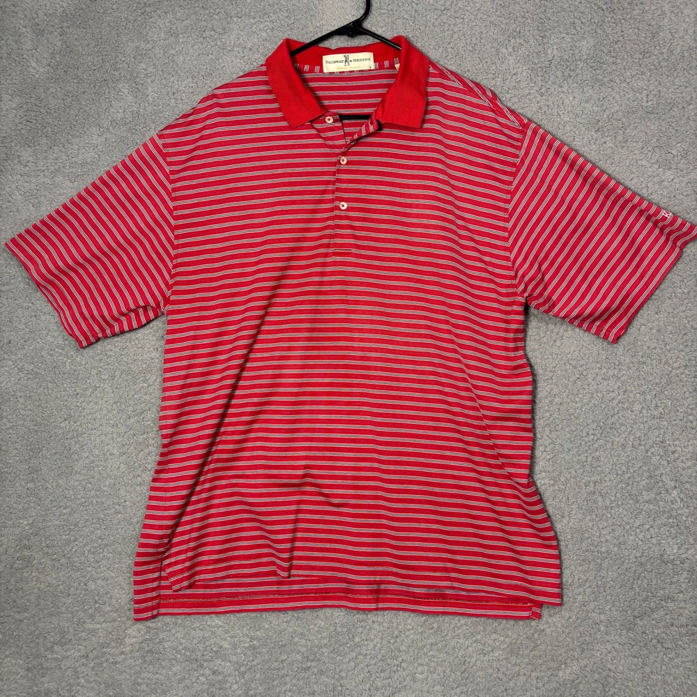 Fairway & Greene Mens Large Red Striped Mercerized Cotton Kaanapali Golf Polo